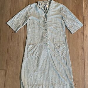 Vintage 1950s-1960s Miss Virginia Dallas Blue and White Pinstripe Shirt Dress